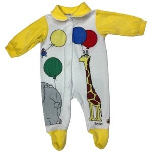 1985 Sandra Boynton Baby To 11 lbs Outfit Footie Giraffe Elephant Balloons Terry